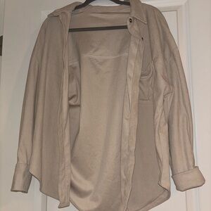 Tan ribbed oversized shirt jacket